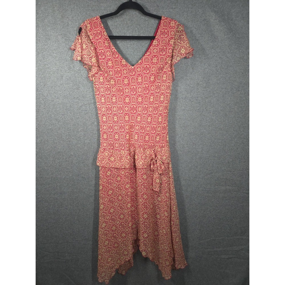 Y2K Jonathan Martin Studio Dress Silk Size 12 Red Geo‎ Handkerchief Hem